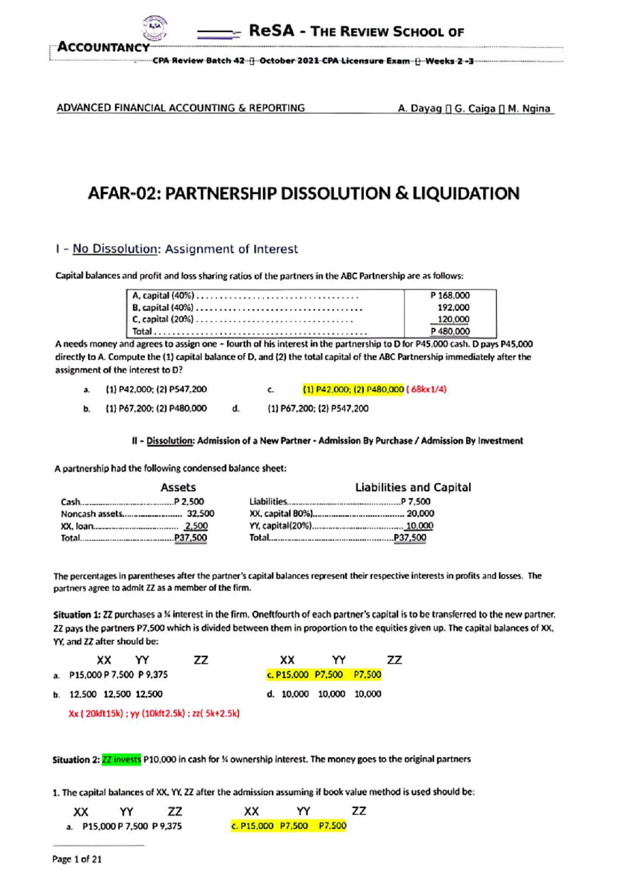 ReSA: Partnership Dissolution & Liquidation Case Study Analysis - Studocu