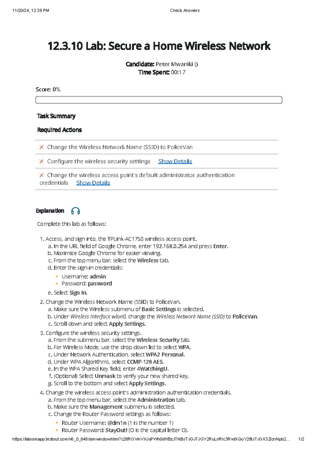 12.2.10 - Lab: Implementing an Enterprise Wireless Network Setup - Studocu