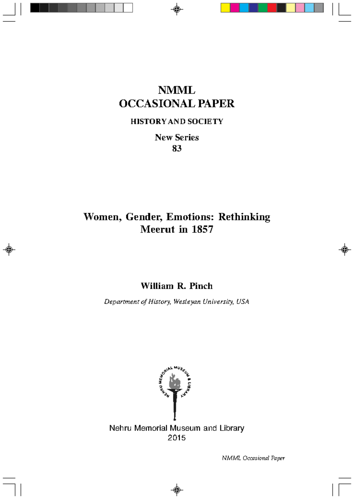 NMML Occasional Paper: Women, Gender, and Emotions in Meerut 1857 - Studocu