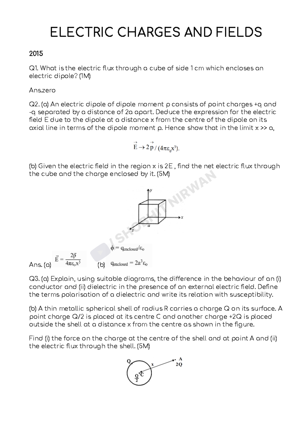 Class 12 Chapterwise PYQs Shobhit Nirwan - ELECTRIC CHARGES AND FIELDS ...