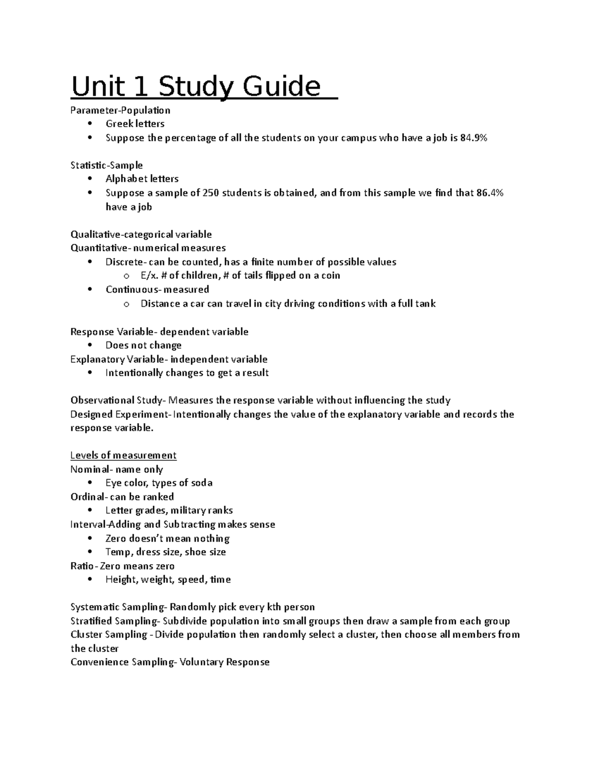 Statistics 101: Unit 1 Study Guide for Understanding Data Analysis ...