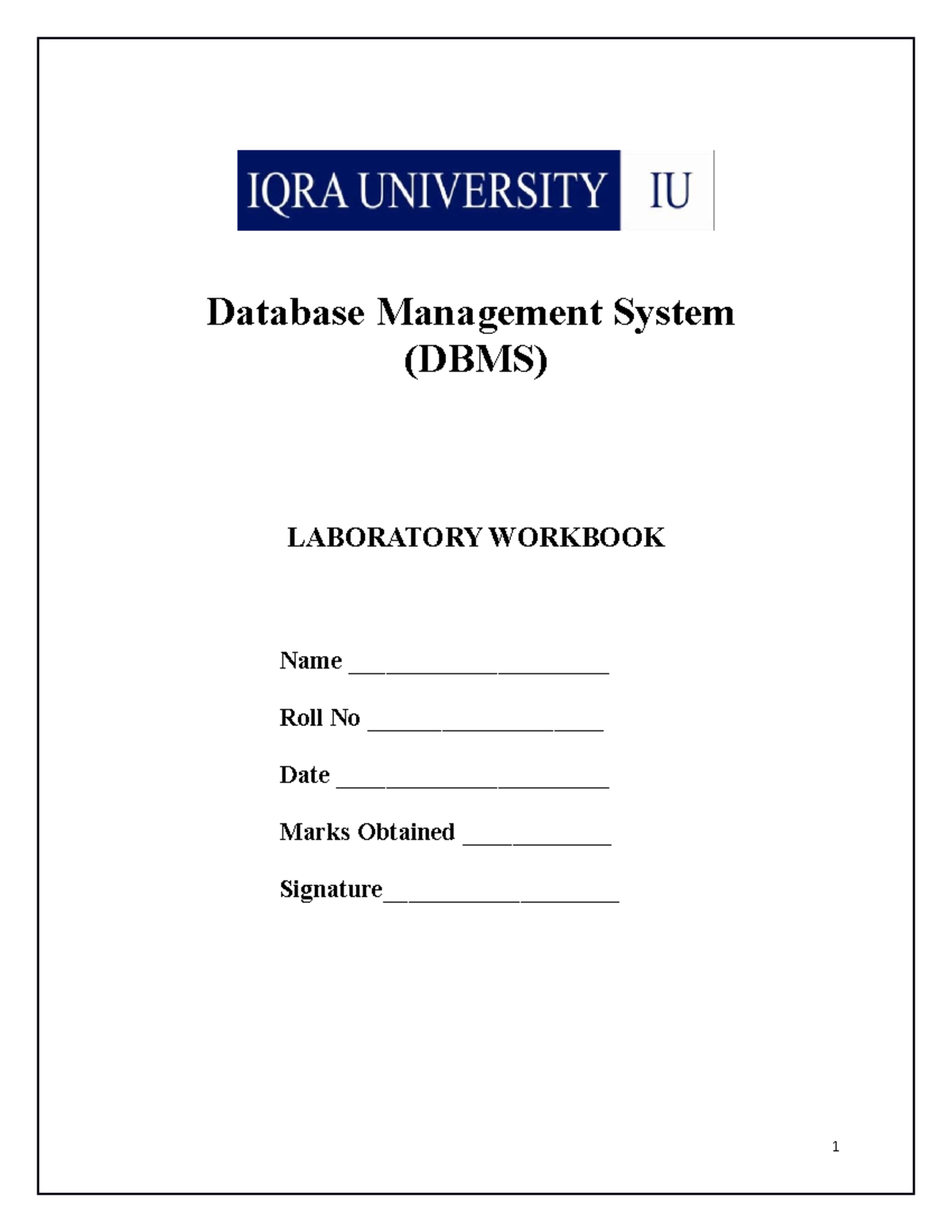 DBMS (Database Management System) Updated Lab Workbook Guide - Studocu