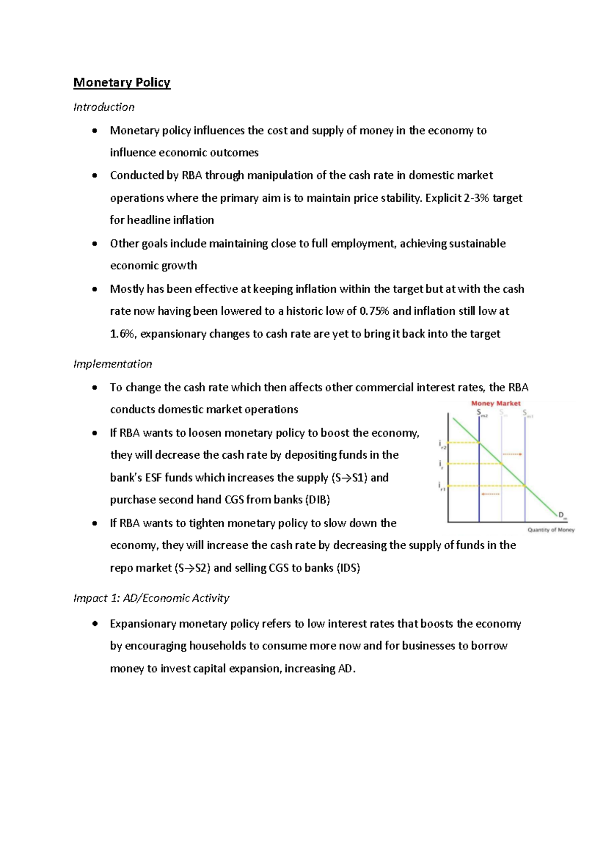 Topic 4 - Monetary Policy & Economic Impact - Essay Plans - Studocu