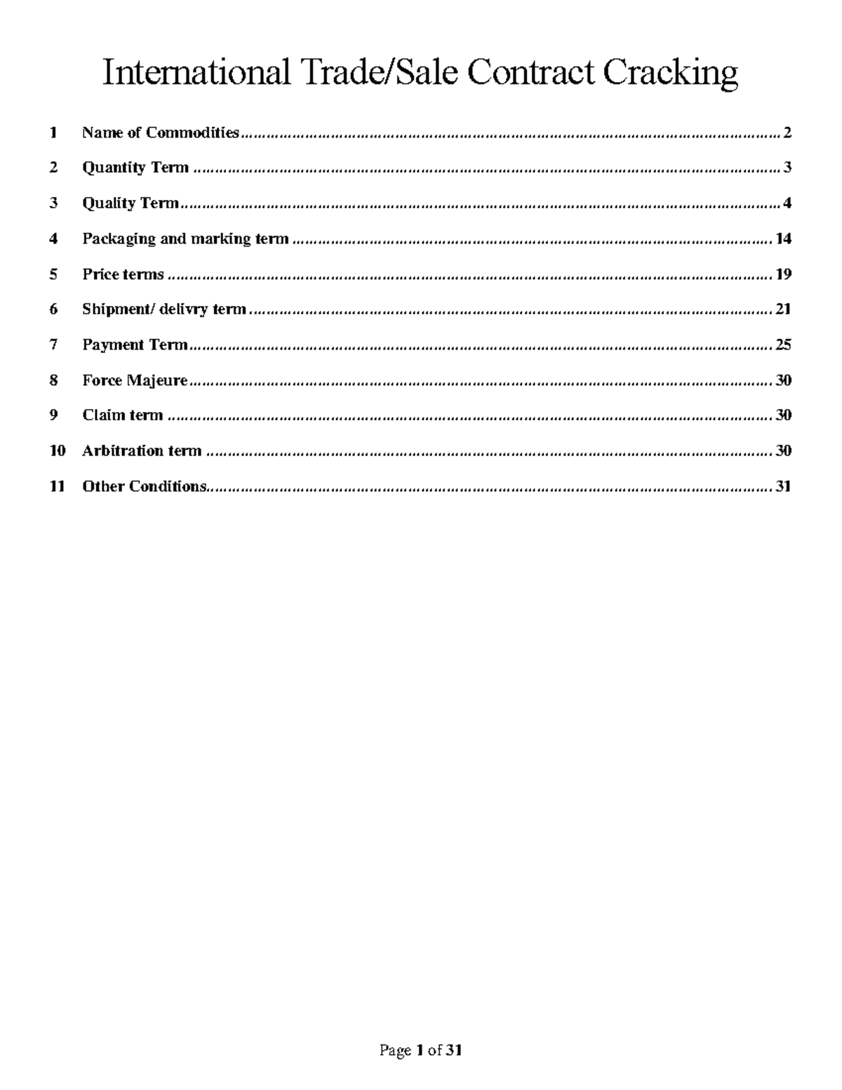 International Trade Sale Contract Overview for Course INT 101 - Studocu