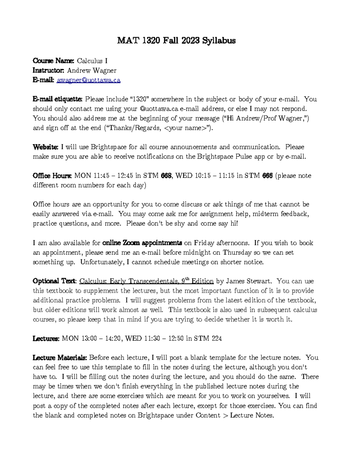 MAT1320 Fall 2023 Course Syllabus for Calculus I - Studocu