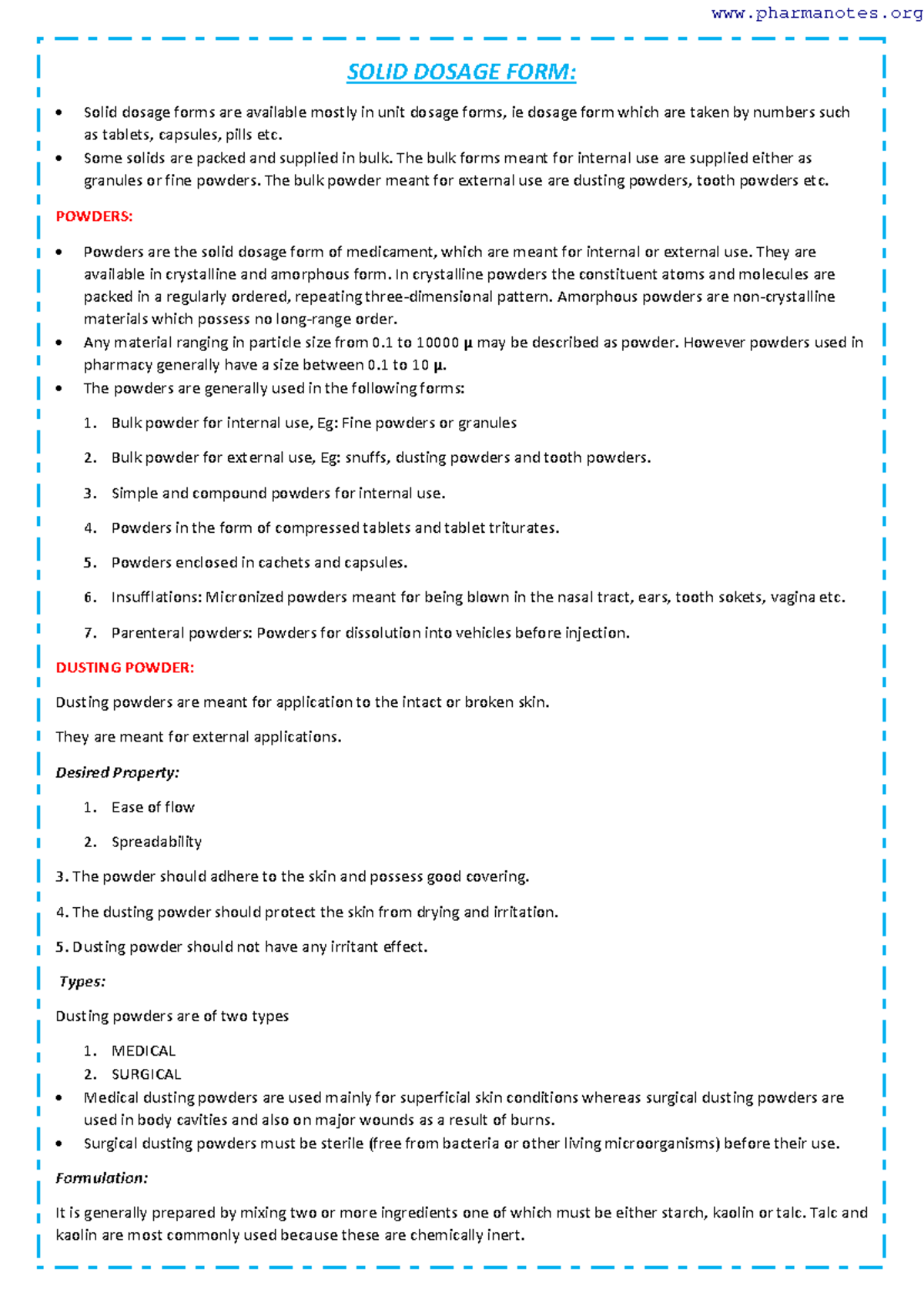 Solid Dosage Form - SOLID DOSAGE FORM: Solid dosage forms are available ...