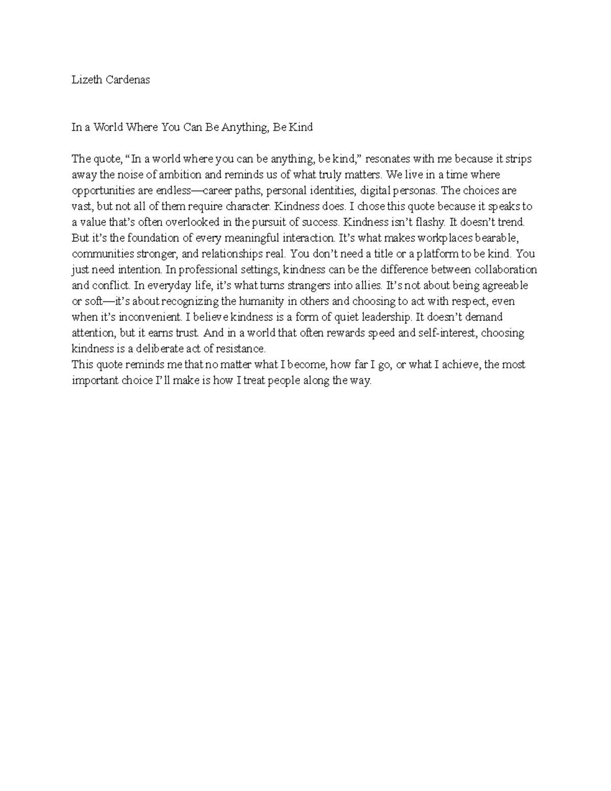 ENG 101 Essay: The Power of Kindness in a Competitive World - Studocu