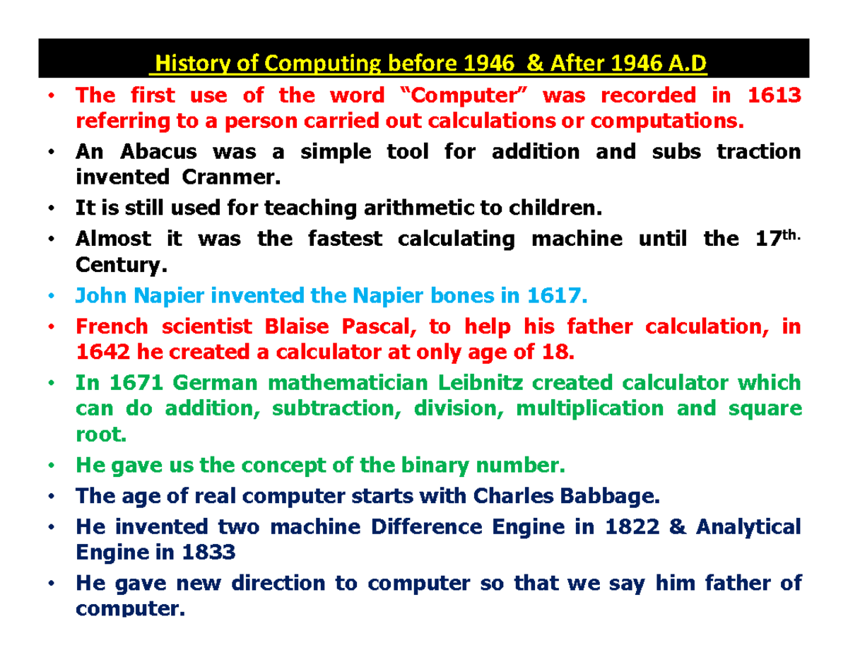 History of Computing (ICT) - Overview of Key Developments - Studocu