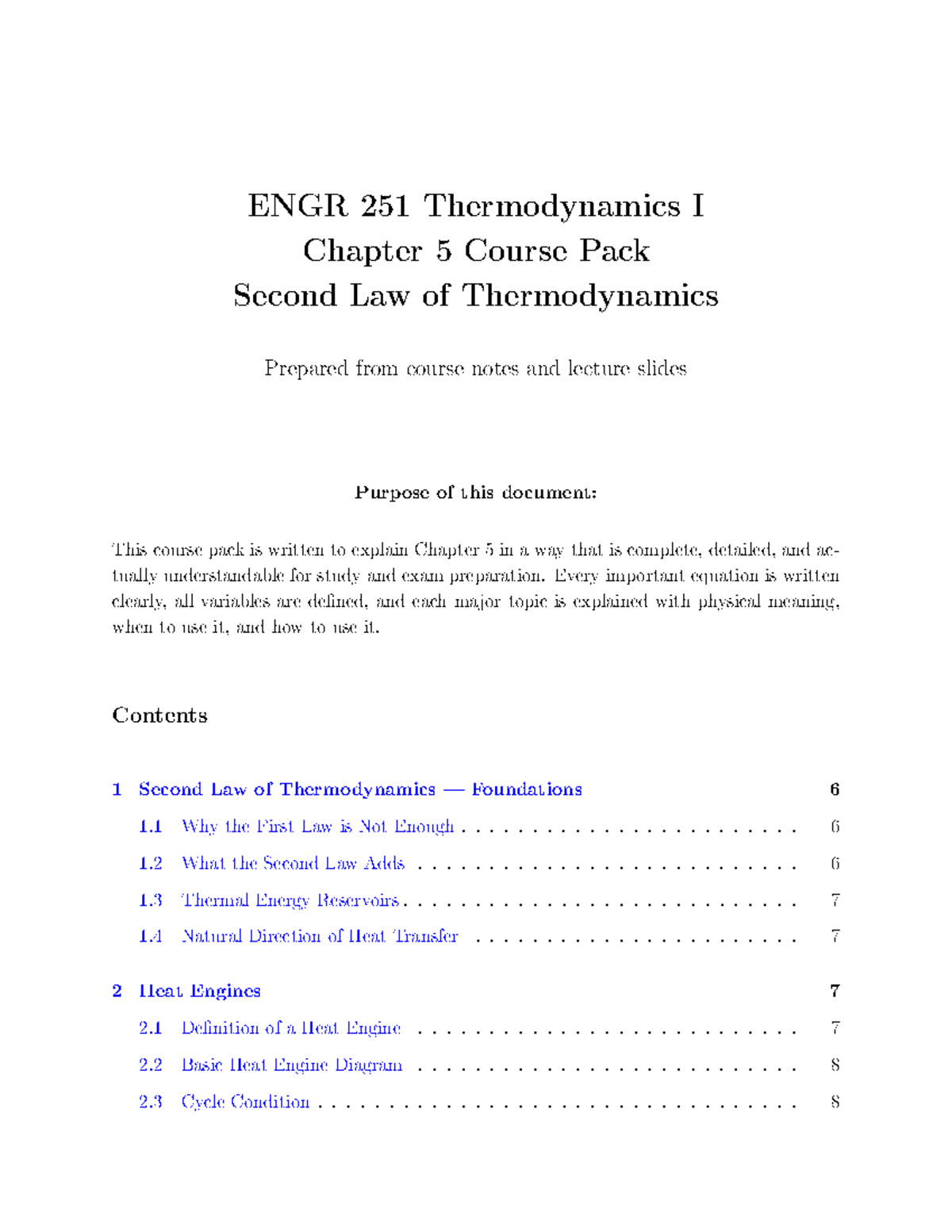 ENGR 251 Thermodynamics I Chapter 5 Study Pack: Second Law Insights ...