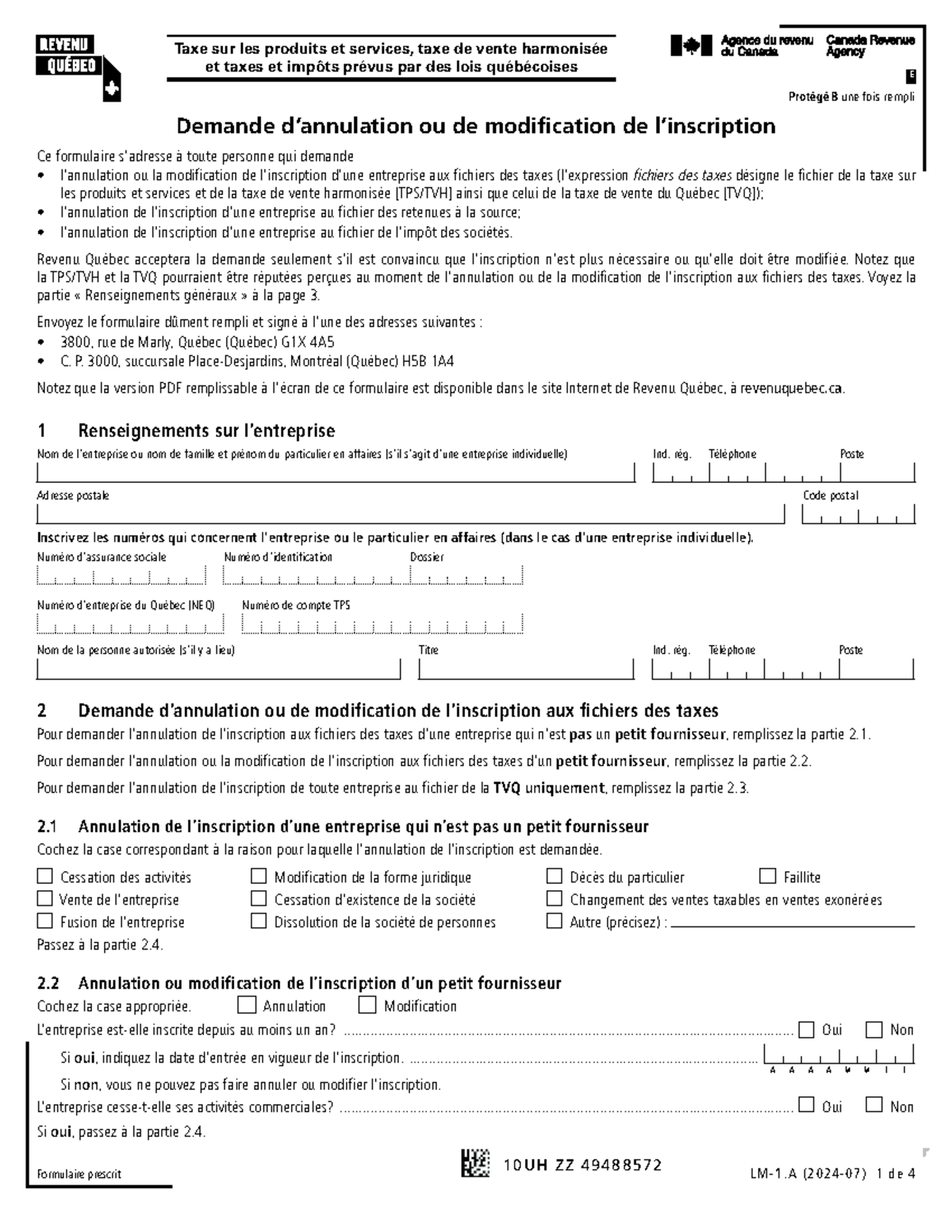 Demande de Modification aux Fichiers de Taxes - LM-1.A(2024-07)DXI ...