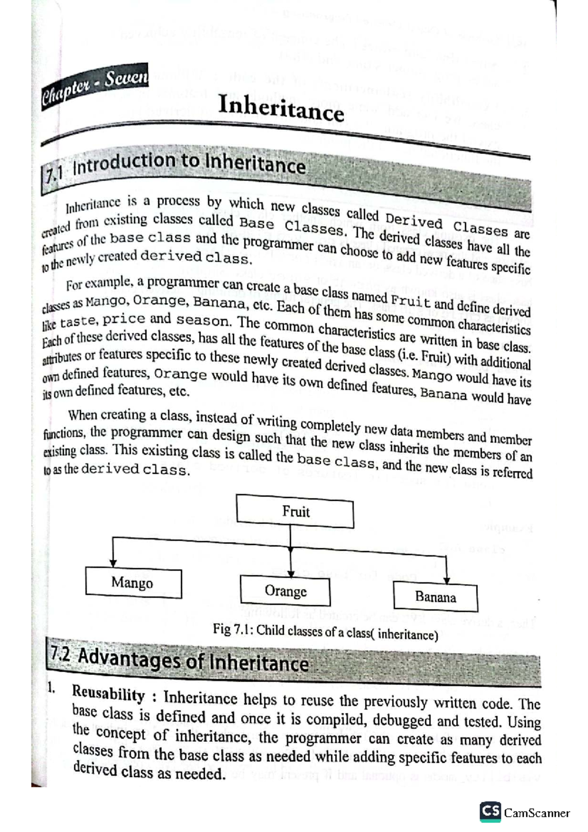 Chapter 7: Inheritance in Object Oriented Programming (CS) - Studocu