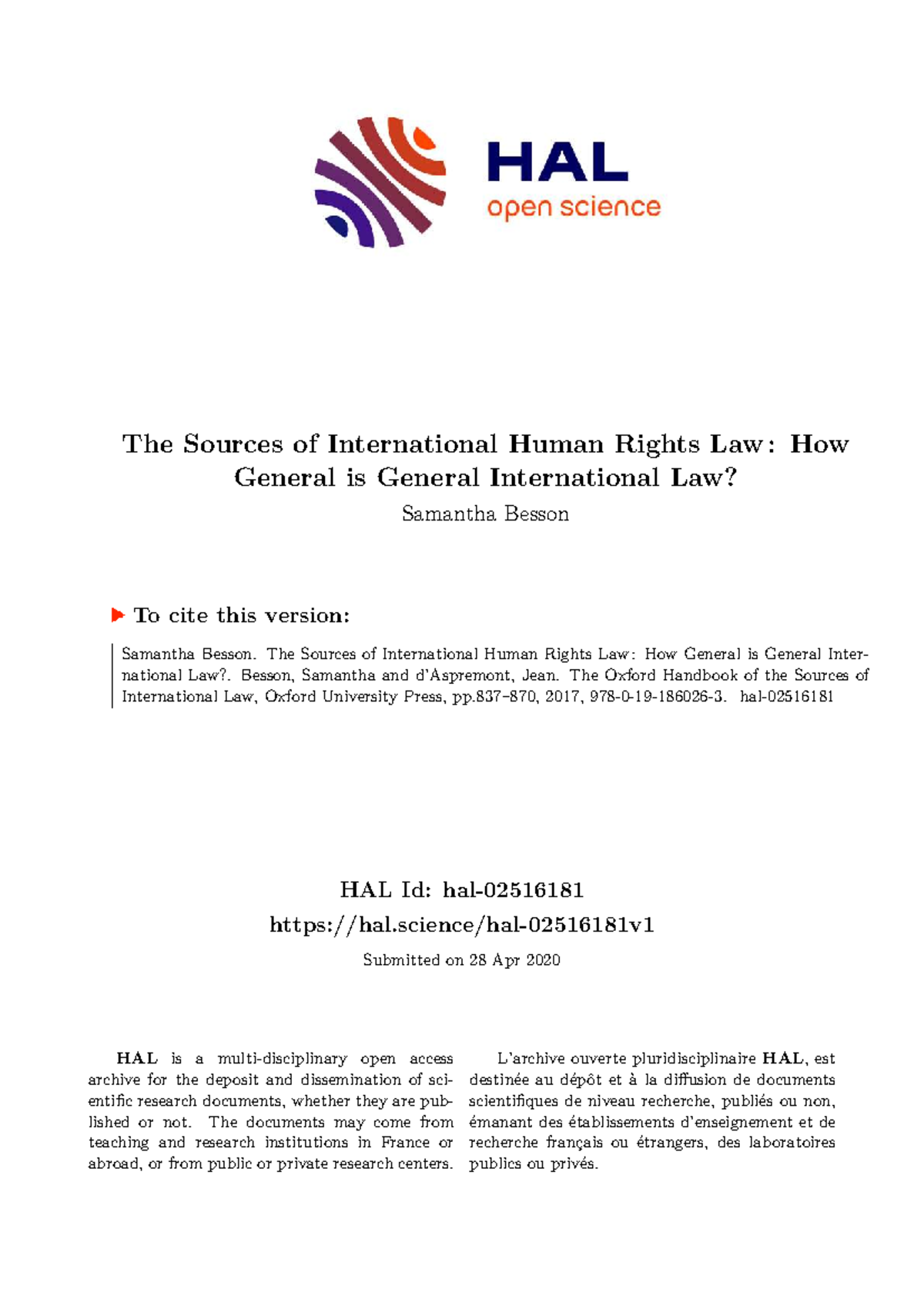 The Sources of International Human Rights Law: Generality and ...