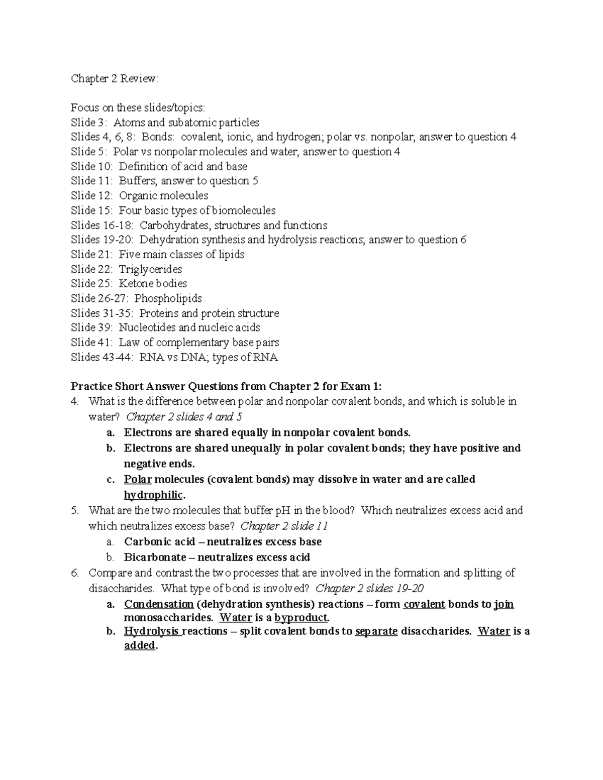 Chapter 2 Review - Lecture notes - Chapter 2 Review: Focus on these ...
