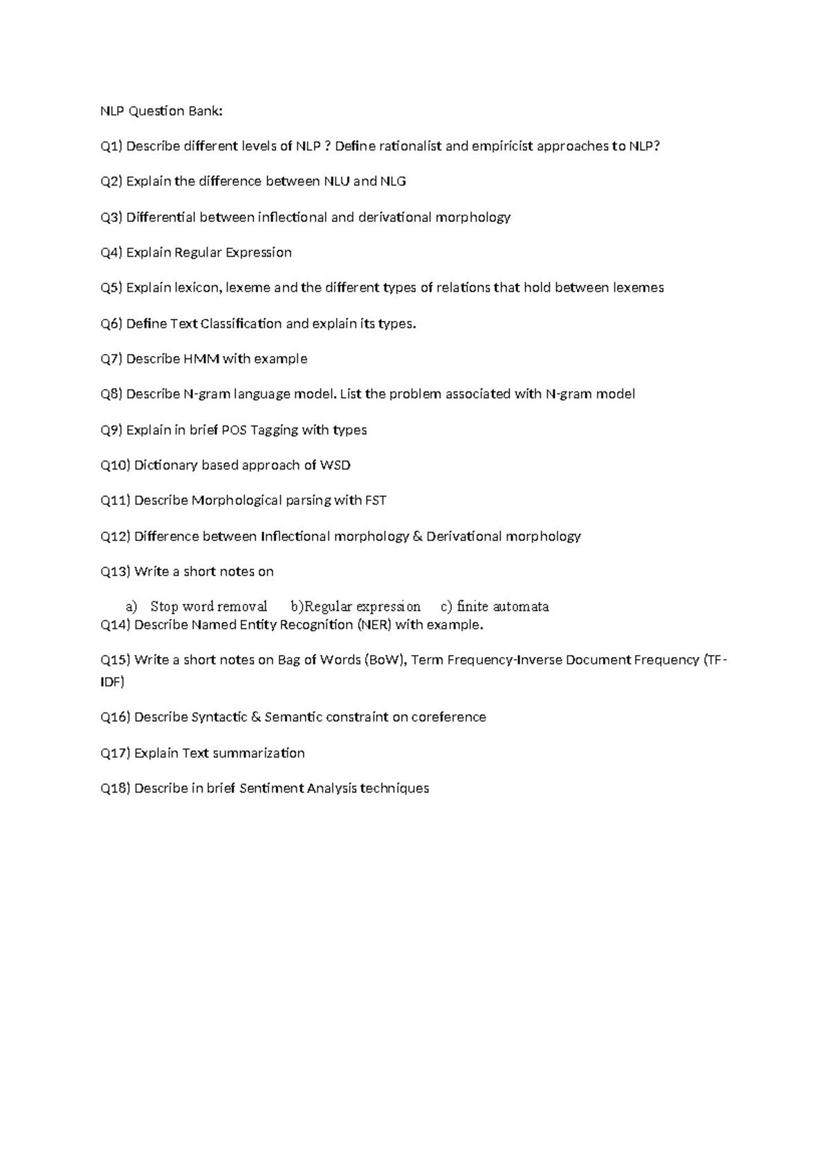 NLP Question Bank: Key Concepts & Techniques in Natural Language ...