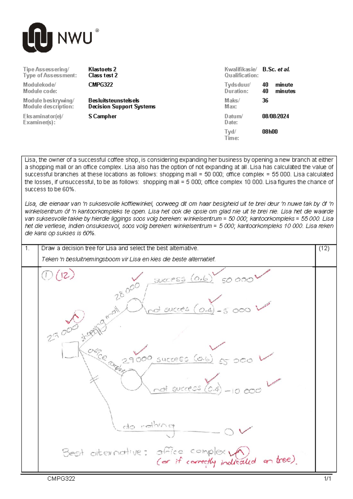 CMPG322 2024 Class Test 2 Decision Support Systems Analysis - Studocu