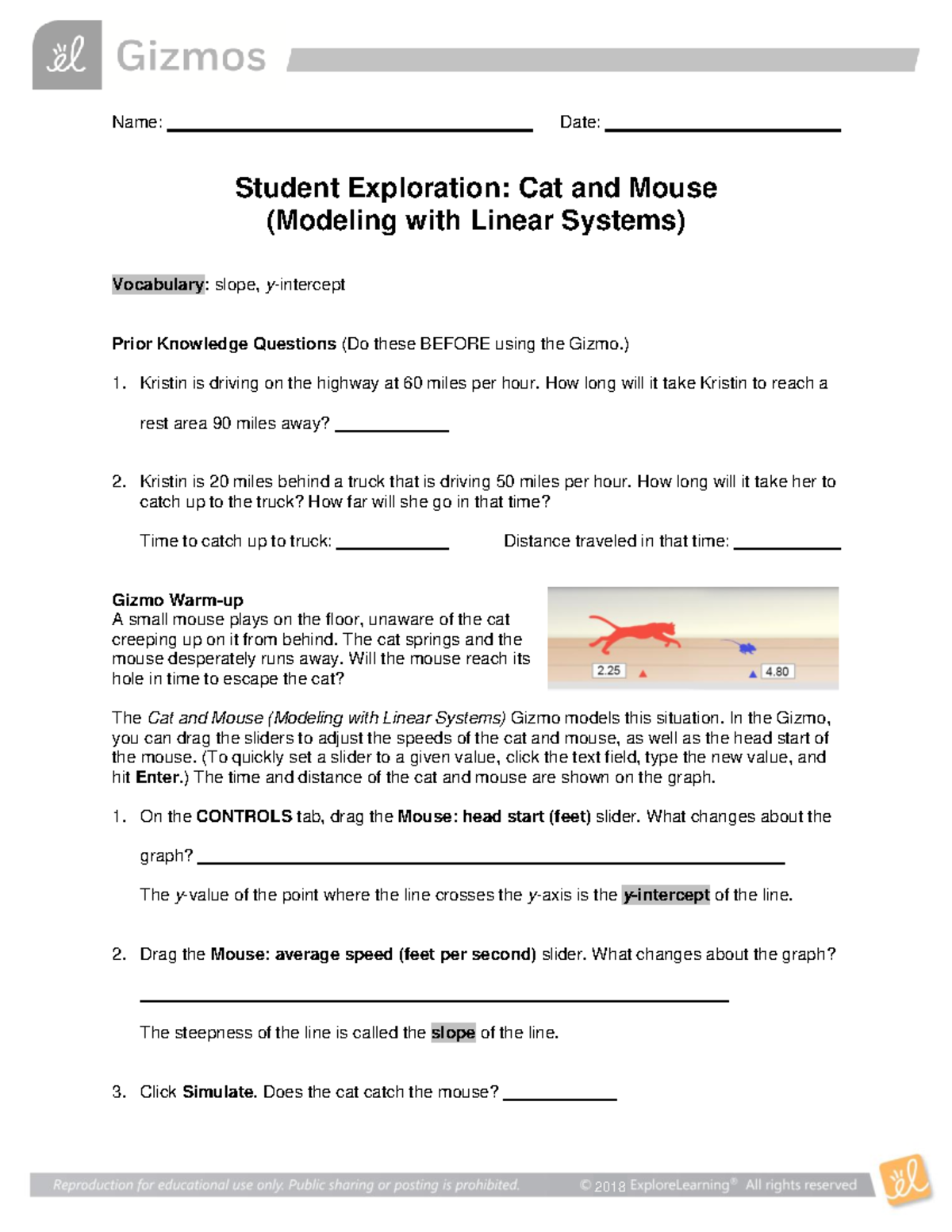 Cat and Mouse SE - Modeling Linear Systems Lab Activity - Studocu