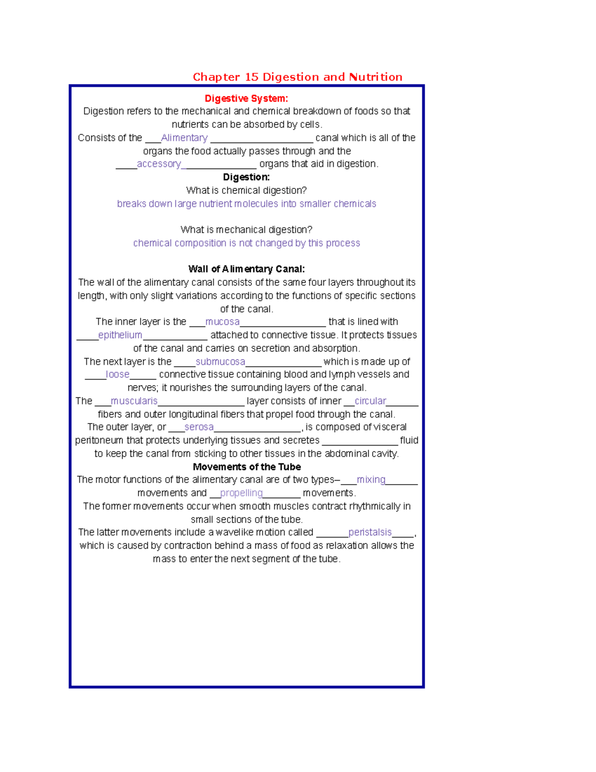 Chapter 15: Digestive System and Nutritional Concepts Explained - Studocu