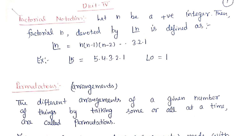 Unit IV - Factorial and Permutations Notes - Studocu