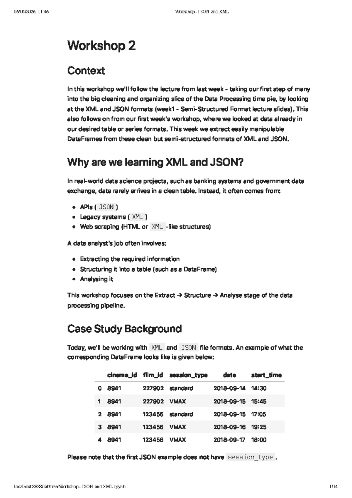 COMP2000 Workshop 2: Mastering JSON and XML Data Processing - Studocu