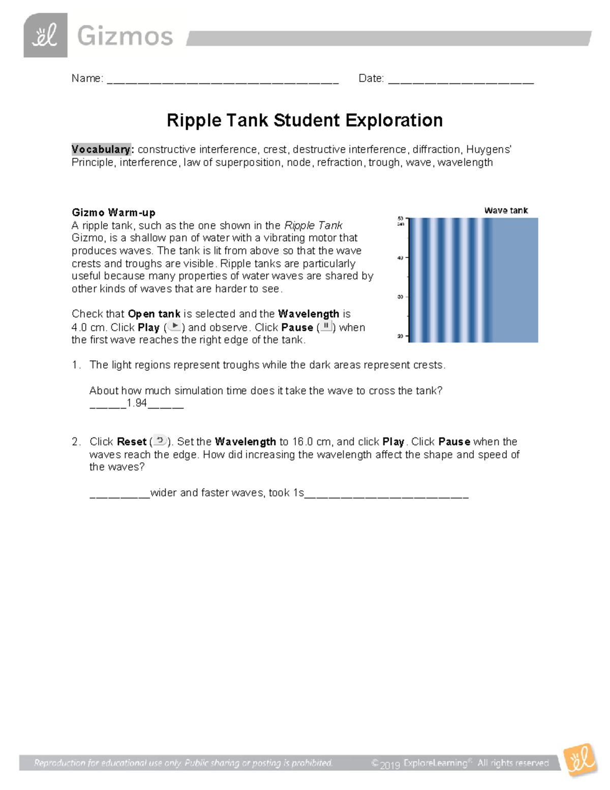 Ripple Tank Student Exploration 2024 - Name ...