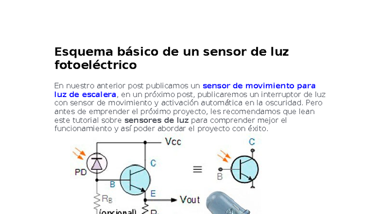 Esquema y Funcionamiento de un Sensor de Luz Fotoeléctrico - Studocu