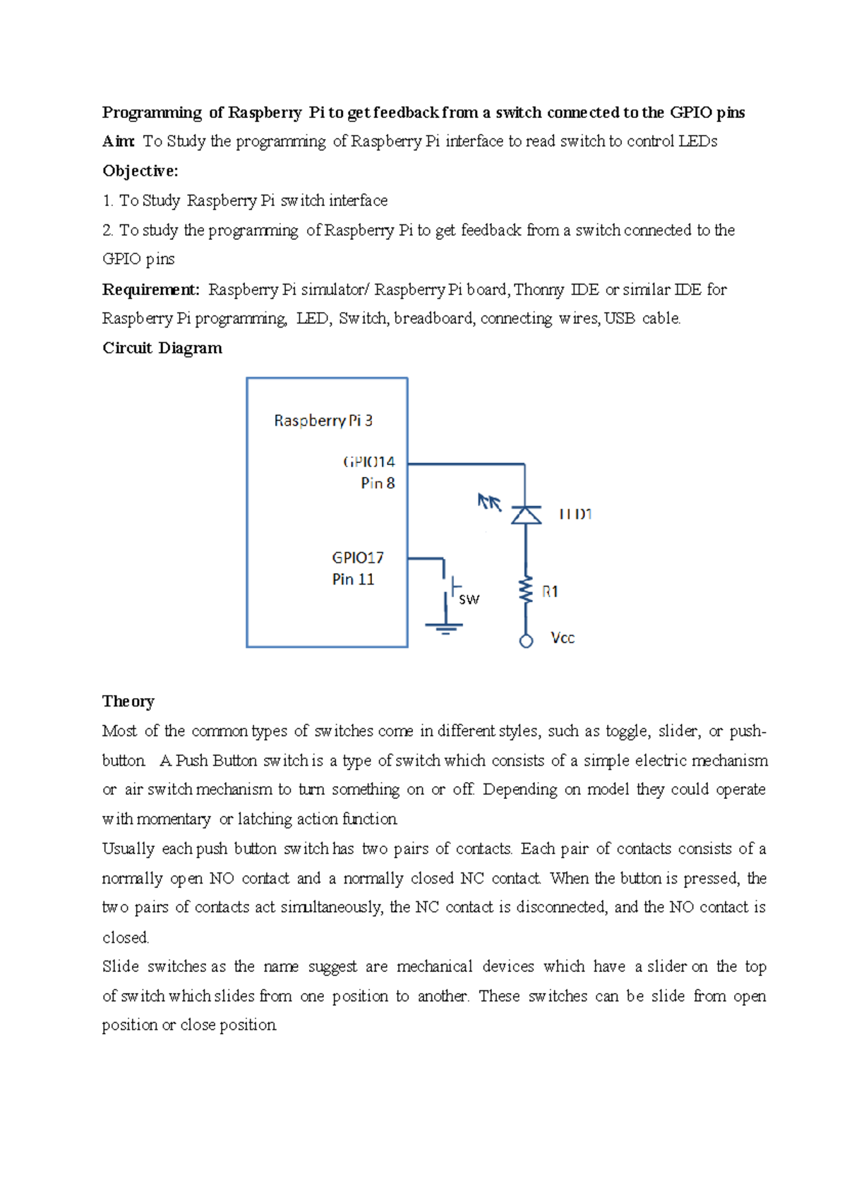 Raspberry Pi SW: LED Control Using Push Button Switch Programming - Studocu