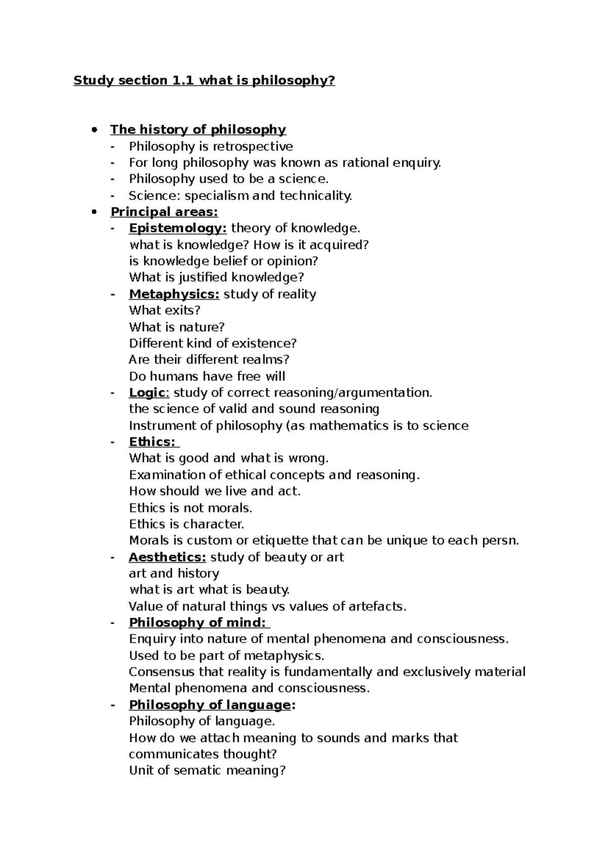 PHIL 101 Study Unit 1.1: Intro to Philosophy and Key Concepts - Studocu