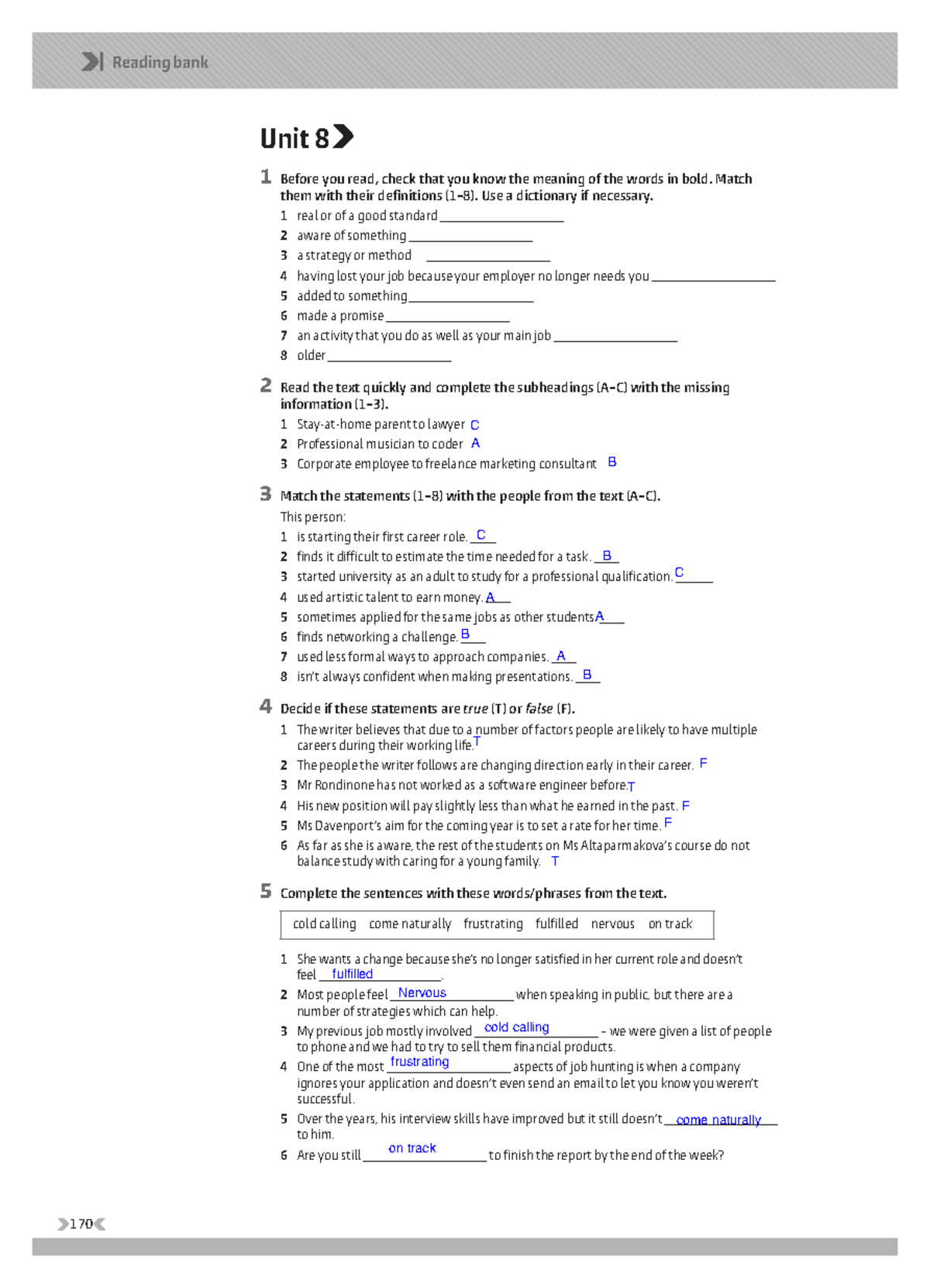 RB U8 - Reading Bank Unit 8 Vocabulary and Comprehension Activities ...