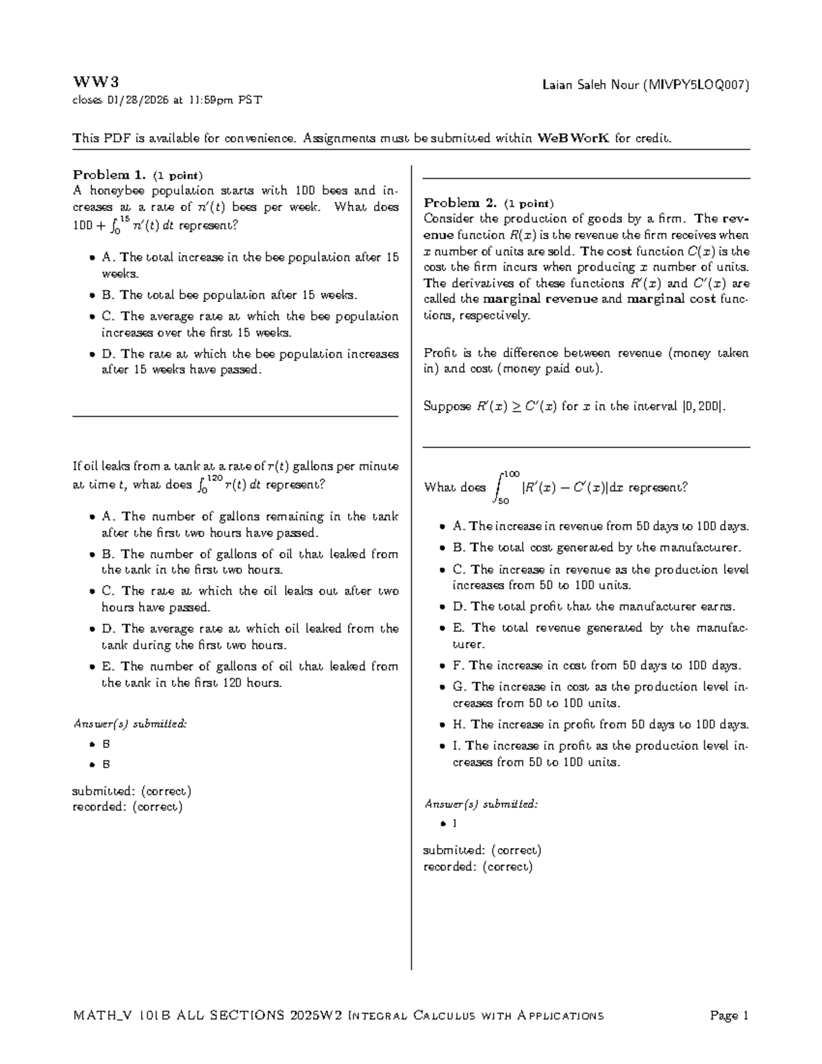 MATH V 101B ALL SECTIONS 2025W2 Integral Calculus Exam Problems - Studocu