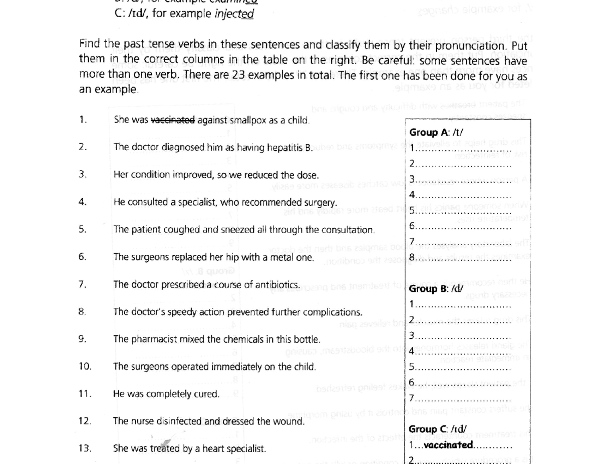 PAST Tense WUIZ - C: for example injected Find the past tense verbs in ...