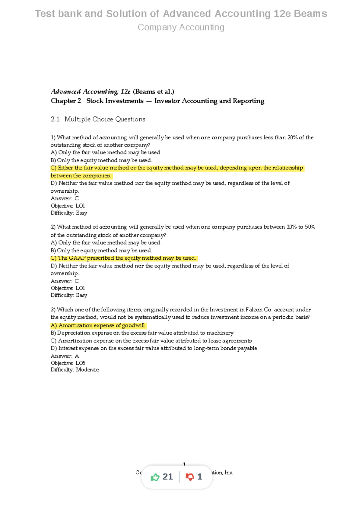 Chapter 2 - Stock Investments in Advanced Accounting 12e Analysis - Studocu