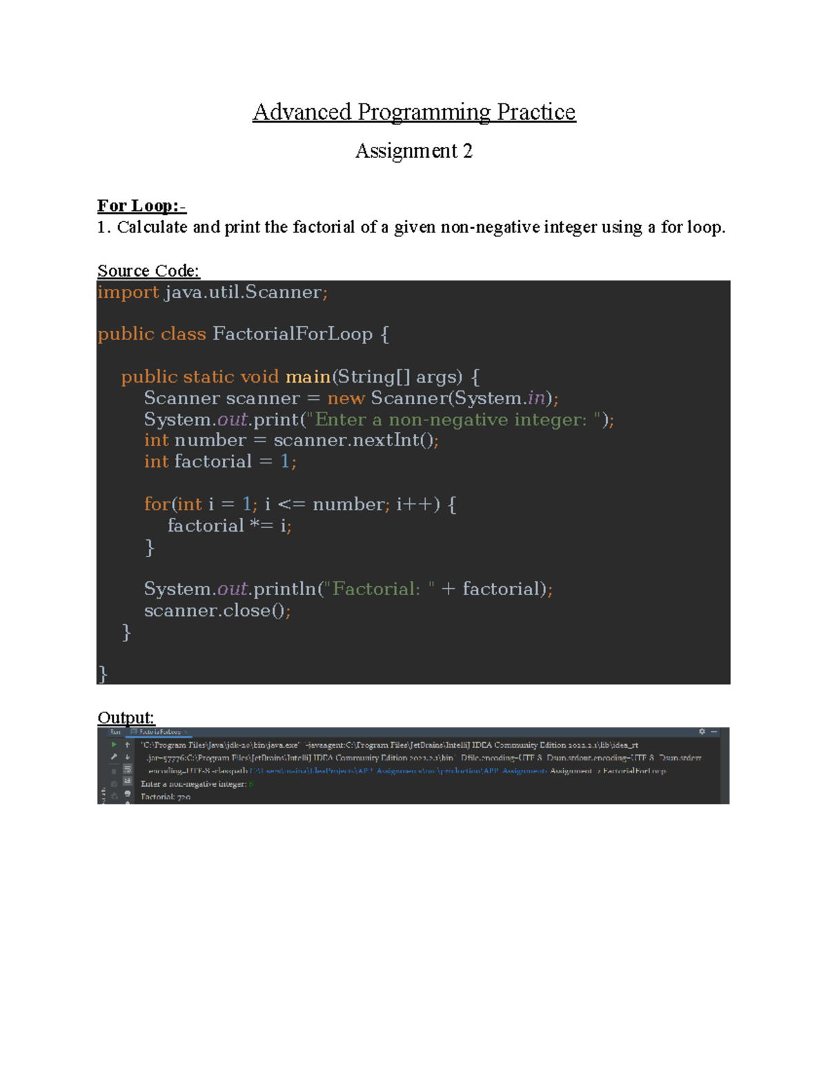 APP Assignment 2 - Advanced Programming Practice Assignment 2 For Loop ...