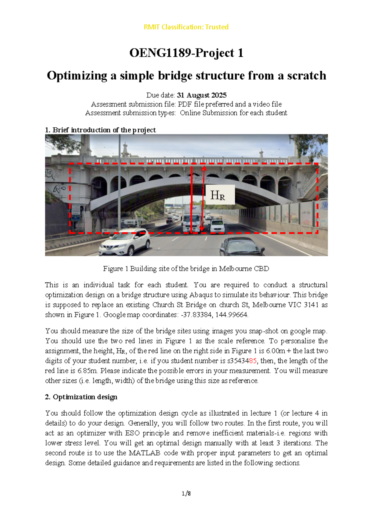 OENG1189-Assignment 1: Bridge Structure Optimization Project 2025 - Studocu
