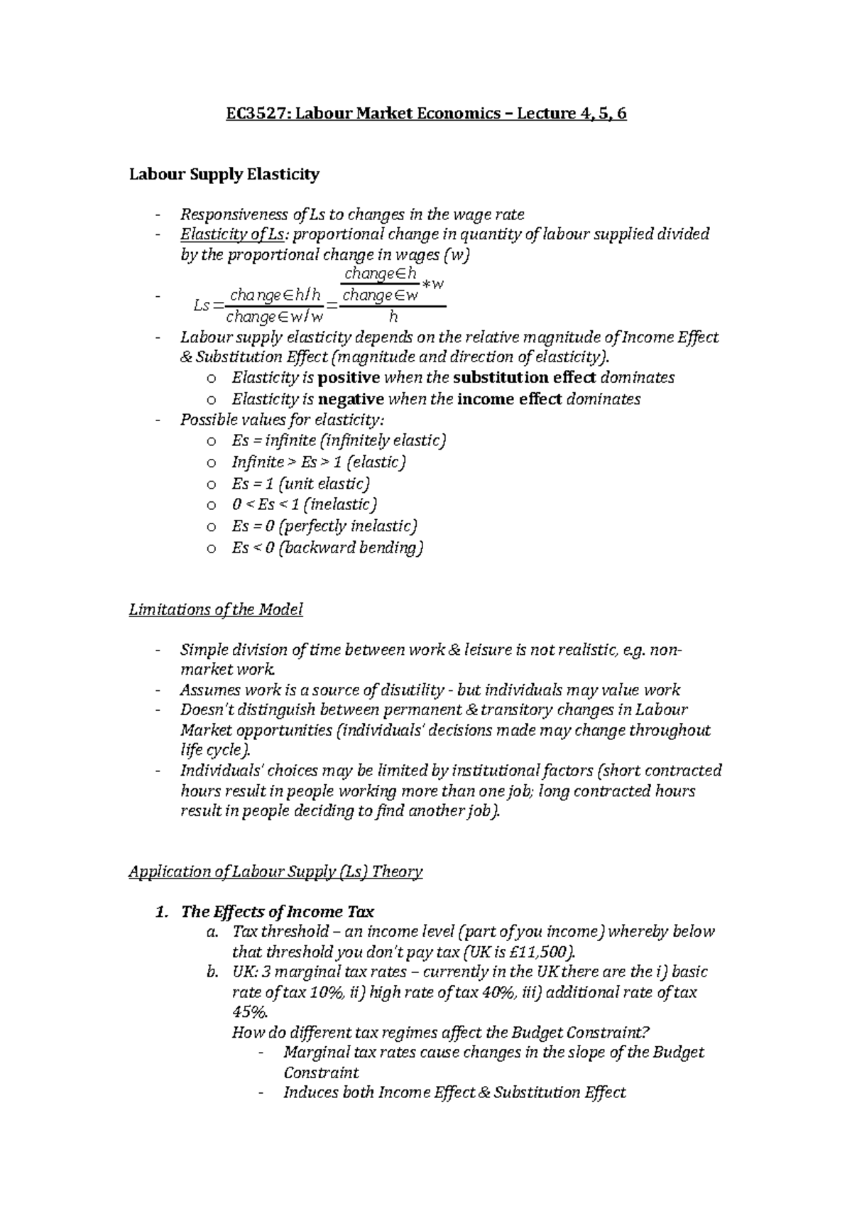 Lectures 4,5,6 - Lecture notes 4, 5, 6 - EC3527: Labour Market ...
