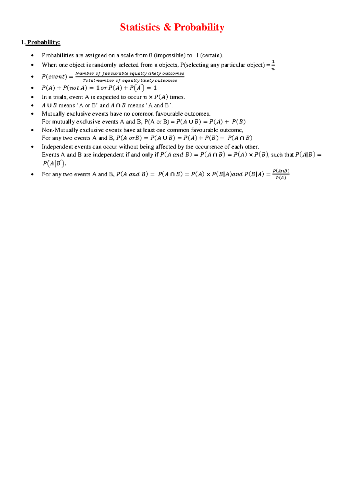 Statistics Probability 1: Key Concepts and Distributions Overview - Studocu