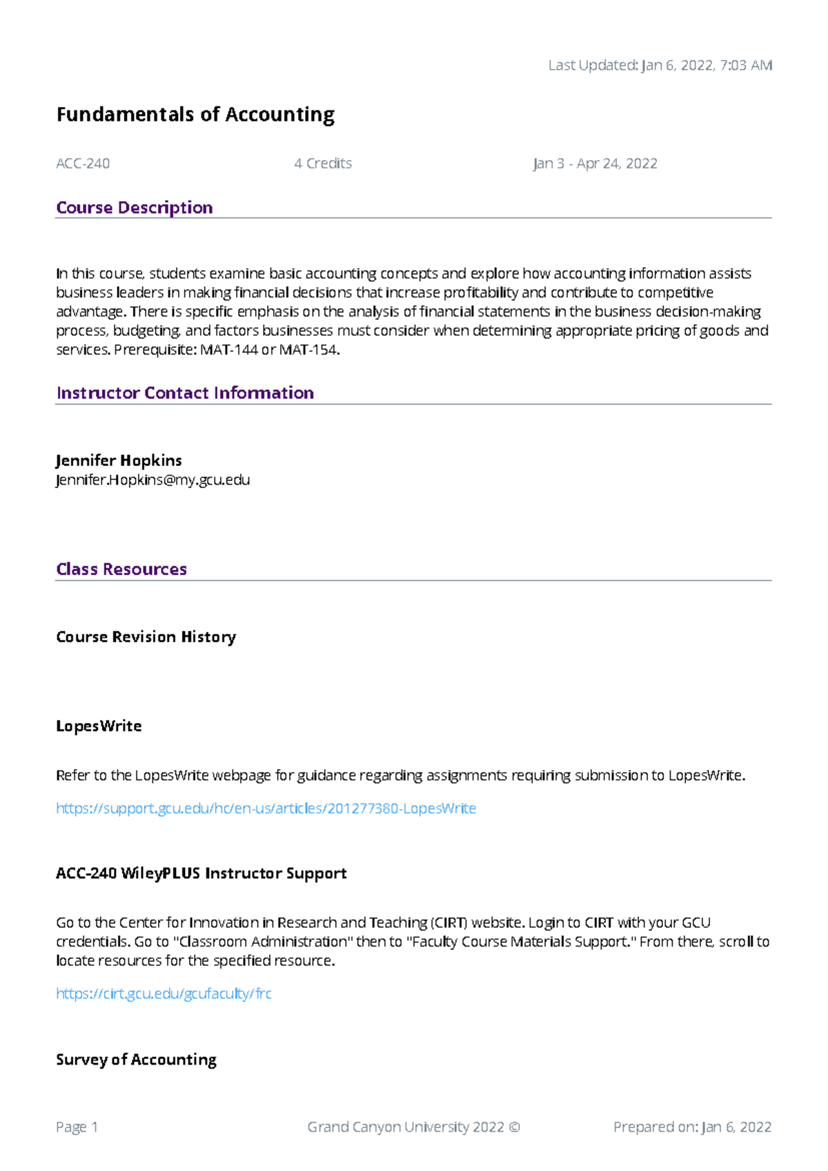 Fundamentals of Accounting Syllabus ACC-240 Spring 2022 - Studocu