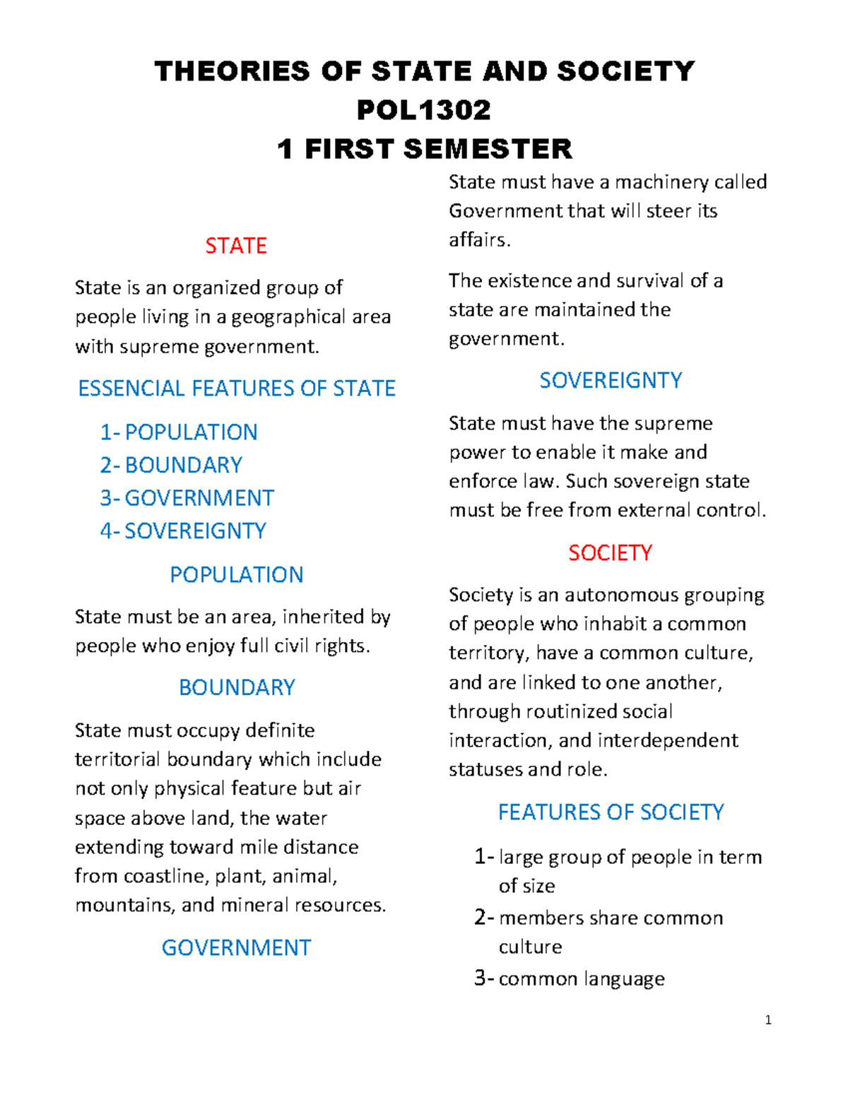 Theories of State and Society: Essential Concepts for POL 101 - Studocu