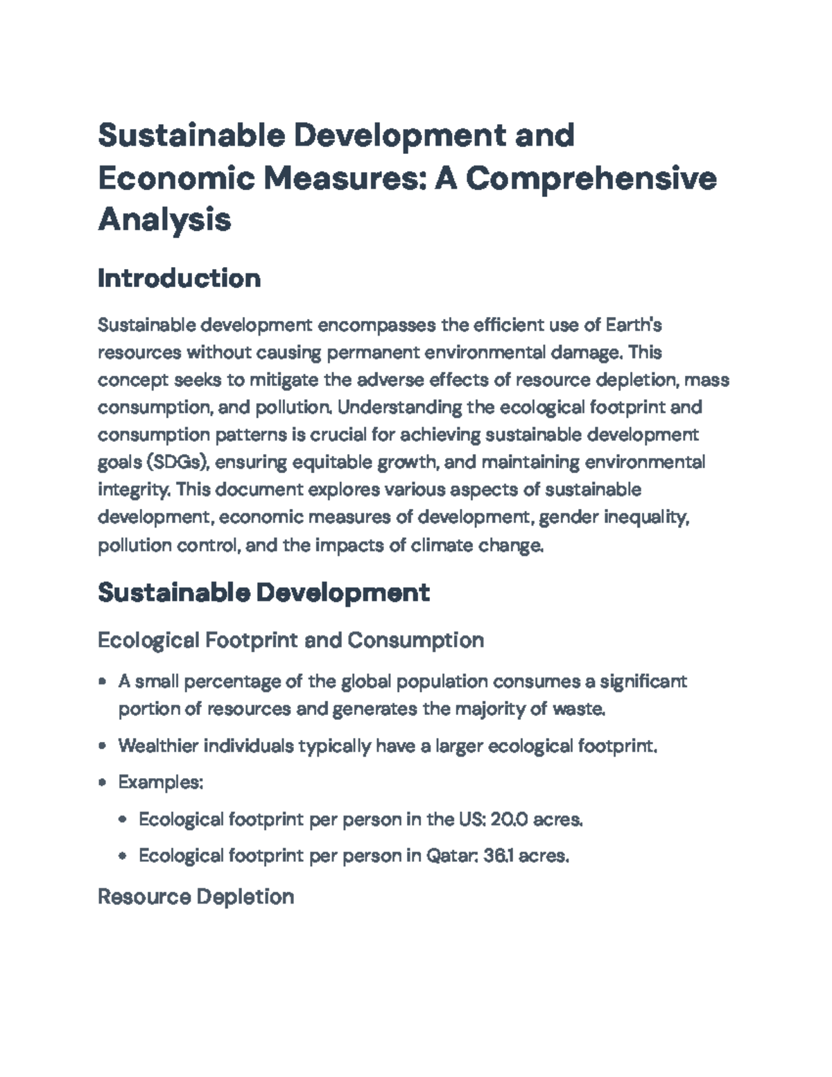 Sustainable Development and Economic Measures: A Comprehensive Analysis ...