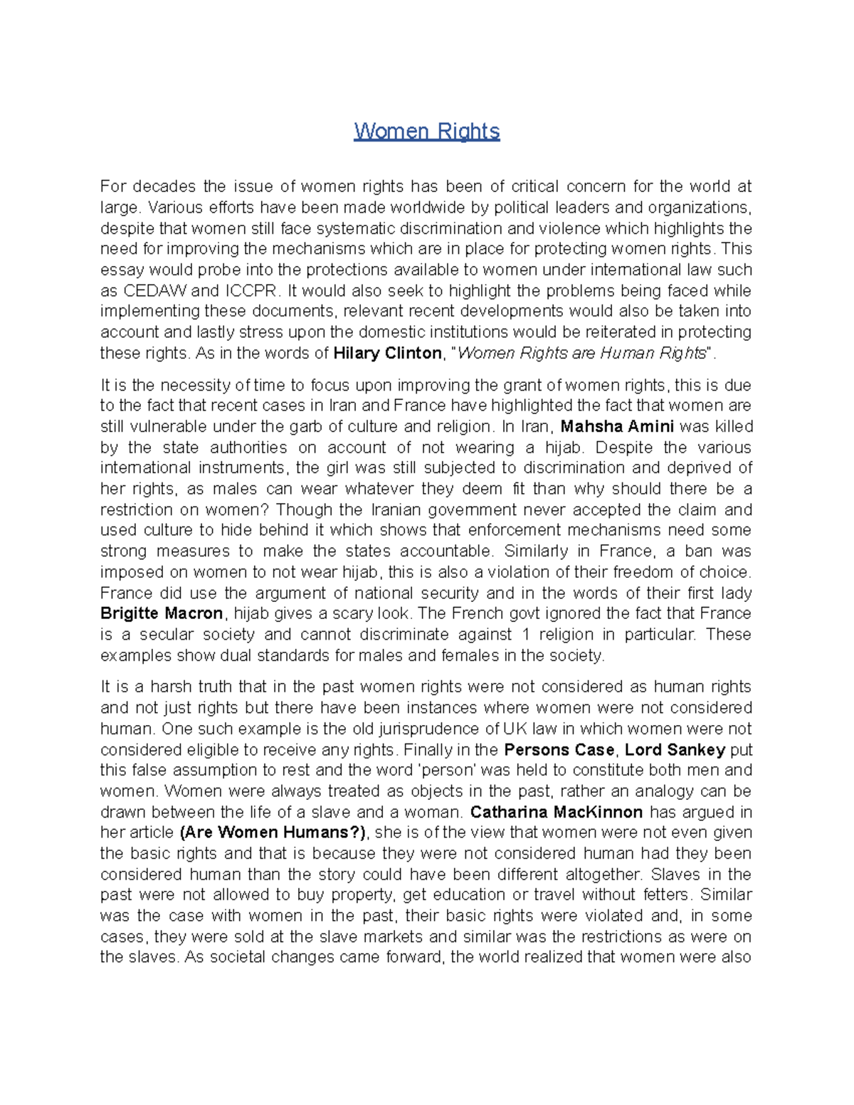 Women Rights Essay: Analyzing CEDAW & ICCPR's Impact on Gender Equality ...