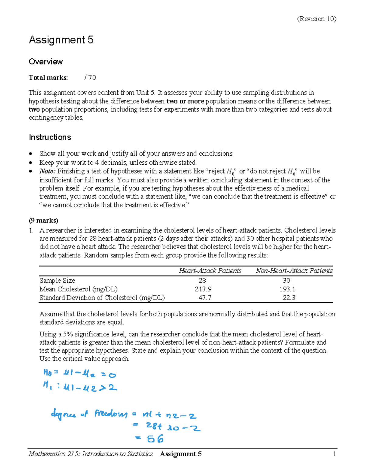 Assignment 05 - Answered - Assignment 5 Overview Total marks: / 70 This ...