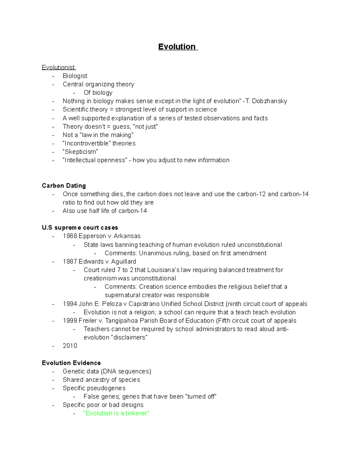Unit 3 - Lecture notes all - Evolution Evolutionist - Biologist ...