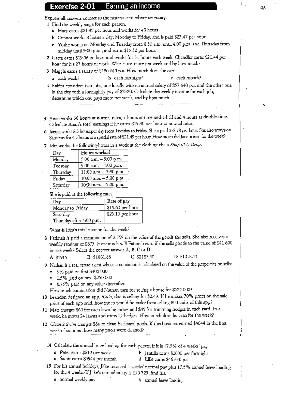 Exercise: Earning an Income - Practise Paper (22102025093040) - Studocu