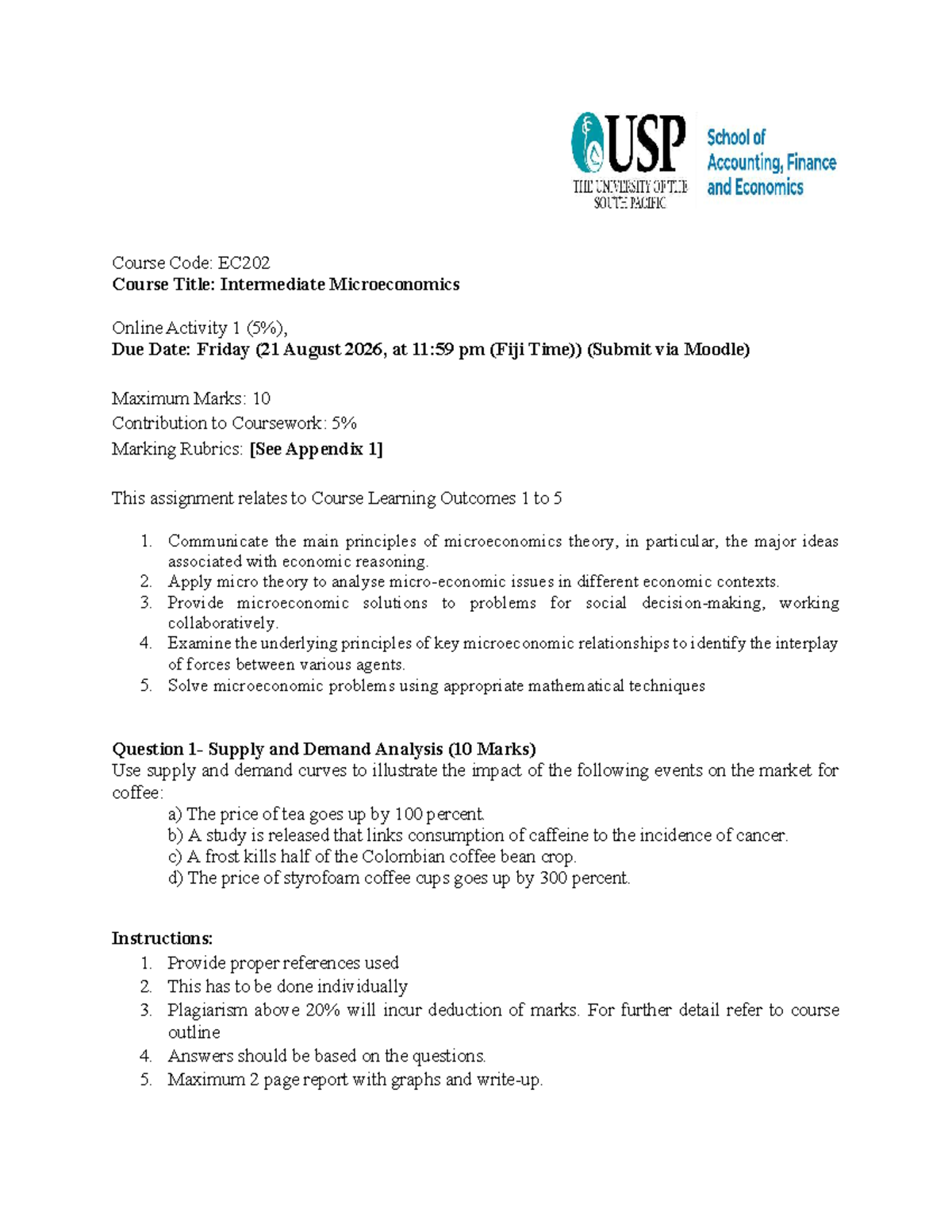 EC202 Intermediate Microeconomics Online Activity 1: Supply