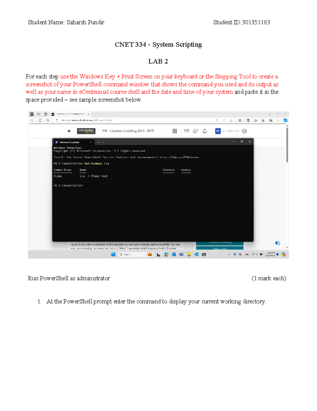 CNET 334 - LAB 2: System Scripting Using PowerShell Commands - Studocu