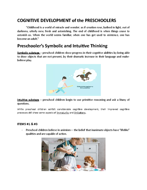 EDUC1 Module 16 PART1 COGNITIVE DEVELOPMENT of the PRESCHOOLERS Childhood is a world of miracle Studocu