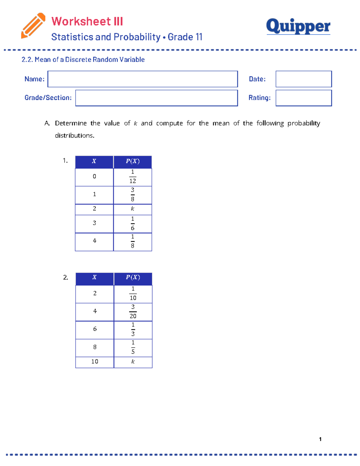 ME SP 11 Q3 0202 WS3 - Statistics and Probability worksheet - 3 ...