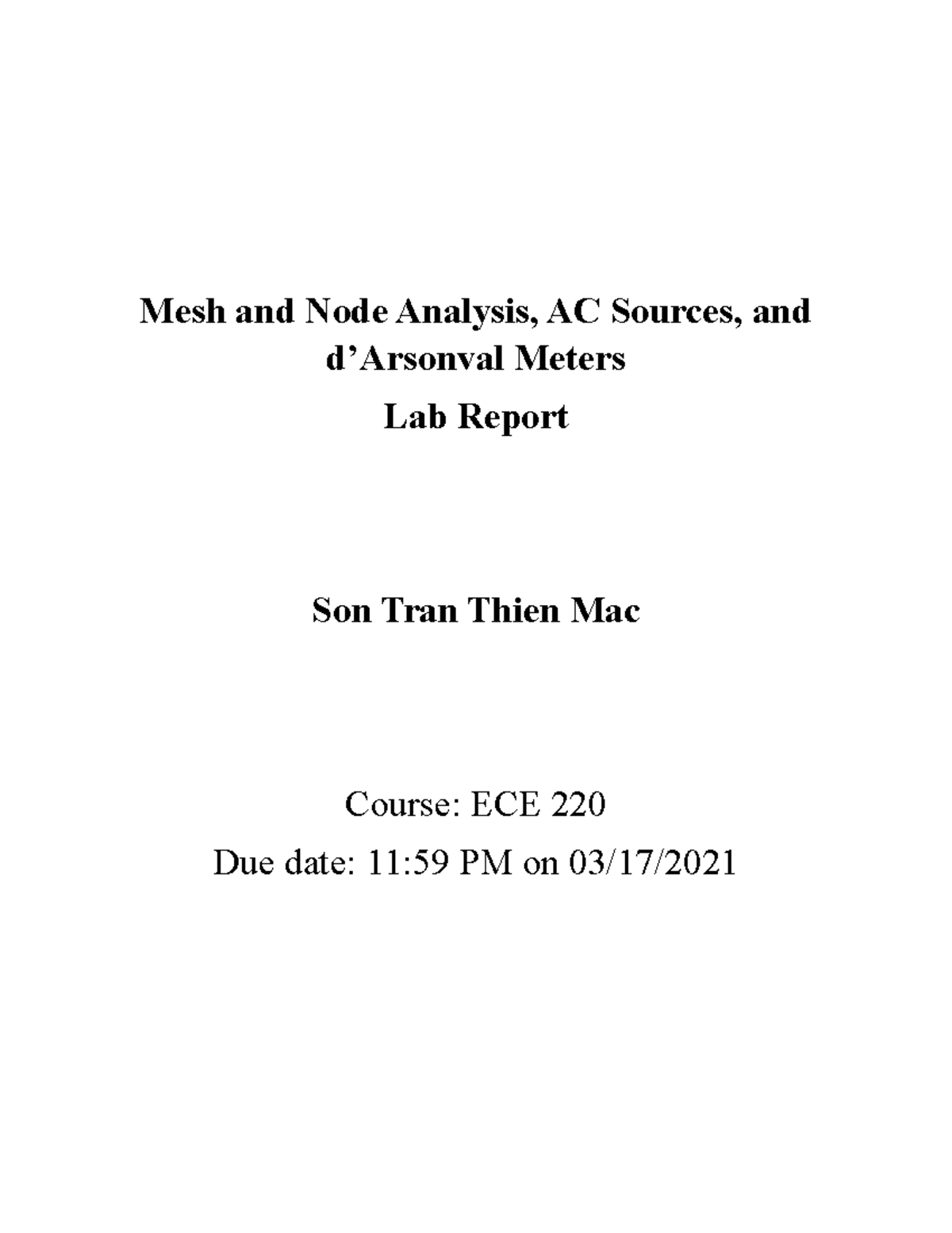 Lab Report for ECE 220: Mesh and Node Analysis in Lab 2 - Studocu