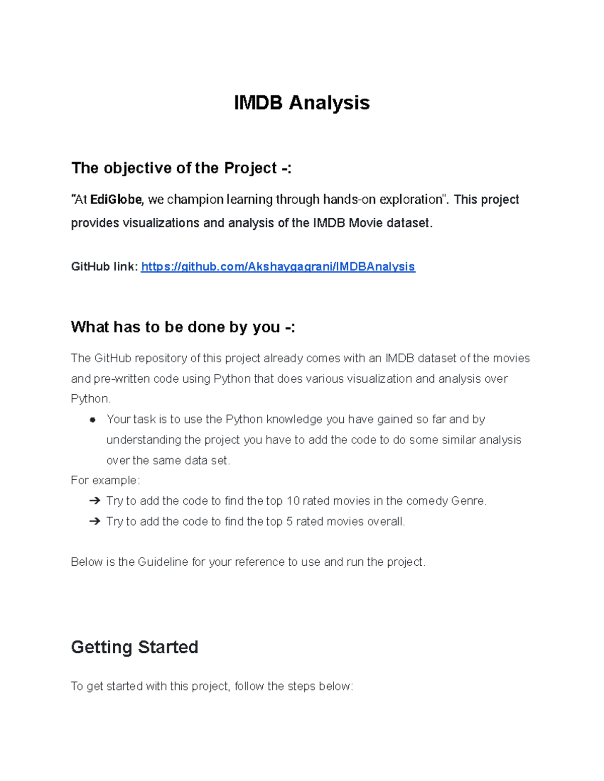 Minor Project IMDB Analysis - IMDB Analysis The objective of the ...