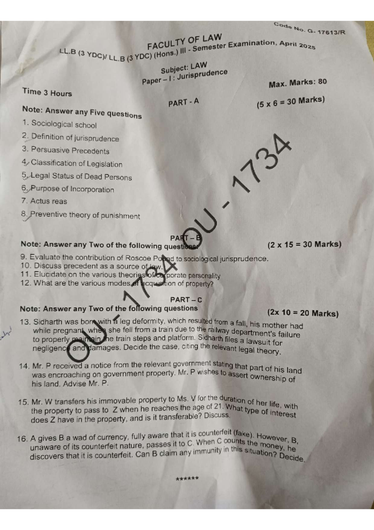 LLB (3 YDC) 3rd Sem April 2025 Exam Question Papers - Studocu