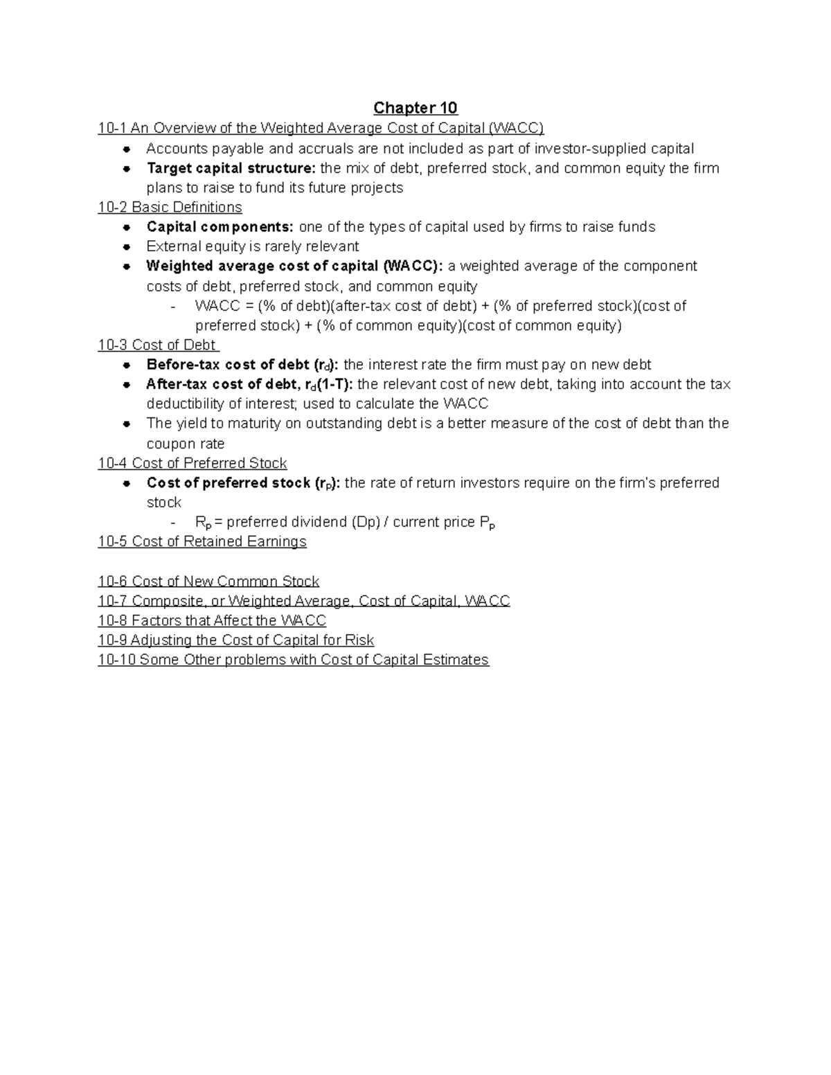 Financial Management CH 10 - Chapter 10 10-1 An Overview of the ...
